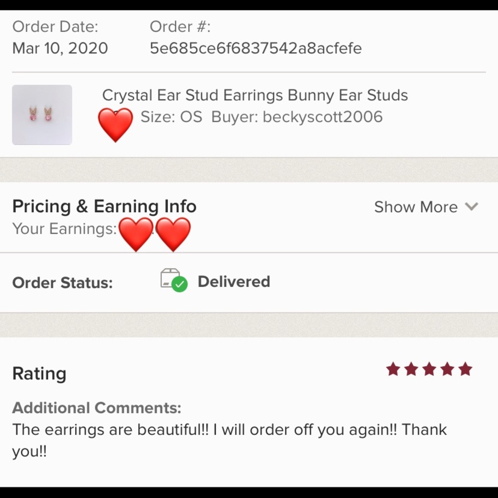 Crystal Ear Stud Earrings Bunny Ear Studs LAST 1 - Picture 5 of 5